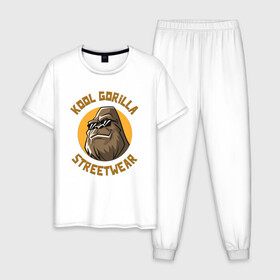 Мужская пижама хлопок с принтом Koll Gorilla Streetwear в Екатеринбурге, 100% хлопок | брюки и футболка прямого кроя, без карманов, на брюках мягкая резинка на поясе и по низу штанин
 | Тематика изображения на принте: gorilla | koll gorilla | streetwear | горилла | обезьяна