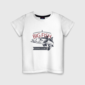 Детская футболка хлопок с принтом Болшая рыба в Екатеринбурге, 100% хлопок | круглый вырез горловины, полуприлегающий силуэт, длина до линии бедер | fish | fishing | мужику | мужчине | на рыбалке | на рыбалку | рыба | рыбак | рыбакам | рыбаку | рыбалка | удочка | щука