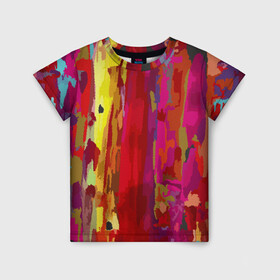 Детская футболка 3D с принтом Радужный эвкалипт в Екатеринбурге, 100% гипоаллергенный полиэфир | прямой крой, круглый вырез горловины, длина до линии бедер, чуть спущенное плечо, ткань немного тянется | абстракция | красный | пятна | радуга | цвет