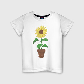 Детская футболка хлопок с принтом Подсолнух в горшке в Екатеринбурге, 100% хлопок | круглый вырез горловины, полуприлегающий силуэт, длина до линии бедер | горшок | подсолнух | растение | цветок