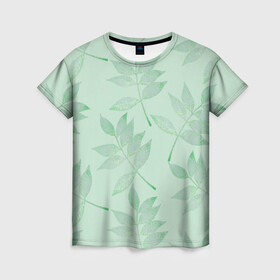 Женская футболка 3D с принтом Зеленые листья в Екатеринбурге, 100% полиэфир ( синтетическое хлопкоподобное полотно) | прямой крой, круглый вырез горловины, длина до линии бедер | 8 марта | leaves | summer | ботаническая иллюстрация | весна | зеленый | лето | листья | любовь | праздник | принт | природа | растения