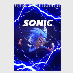 Скетчбук с принтом SONIC | СОНИК (Z) в Екатеринбурге, 100% бумага
 | 48 листов, плотность листов — 100 г/м2, плотность картонной обложки — 250 г/м2. Листы скреплены сверху удобной пружинной спиралью | blaze the cat | hedgehog | sega | silver | sonic | speed sonic | быстрый ёж | ёж соник | метал соник | сега | сильвер | синий ёж | соник