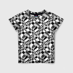 Детская футболка 3D с принтом Черно-белый абстрактный узор в Екатеринбурге, 100% гипоаллергенный полиэфир | прямой крой, круглый вырез горловины, длина до линии бедер, чуть спущенное плечо, ткань немного тянется | Тематика изображения на принте: абстрактный | геометрический | модный | молодежный | монохромный | простой | черный и белый
