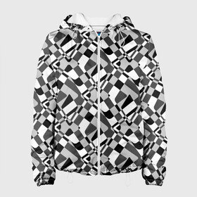 Женская куртка 3D с принтом Черно-белый абстрактный узор в Екатеринбурге, ткань верха — 100% полиэстер, подклад — флис | прямой крой, подол и капюшон оформлены резинкой с фиксаторами, два кармана без застежек по бокам, один большой потайной карман на груди. Карман на груди застегивается на липучку | абстрактный | геометрический | модный | молодежный | монохромный | простой | черный и белый
