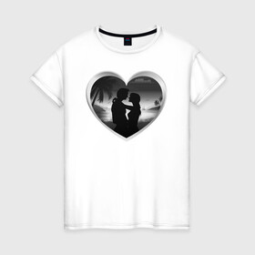 Женская футболка хлопок с принтом отношения в Екатеринбурге, 100% хлопок | прямой крой, круглый вырез горловины, длина до линии бедер, слегка спущенное плечо | влюбленные | любовь | пара | пляж