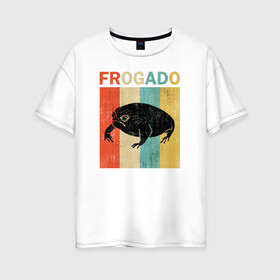 Женская футболка хлопок Oversize с принтом Дождевая жаба Frog + Avocado в Екатеринбурге, 100% хлопок | свободный крой, круглый ворот, спущенный рукав, длина до линии бедер
 | avocado | breviceps fuscus | english | frog | авокадо | амфибия | африка | африканская дождевая лягушка | винтаж | винтажный дизайн | дождевая жаба | жаба | иллюстрация | иностранный | лягушка | надпись | по английски