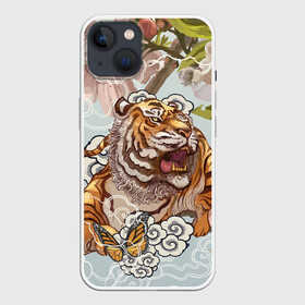 Чехол для iPhone 13 с принтом Тигр в облаках в Екатеринбурге,  |  | бабочка | восточные мотивы | нежность | облака | сакура | тигр | хищник | цветы
