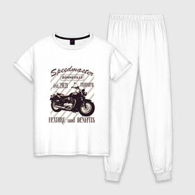Женская пижама хлопок с принтом Triumph speedmaster bonneville в Екатеринбурге, 100% хлопок | брюки и футболка прямого кроя, без карманов, на брюках мягкая резинка на поясе и по низу штанин | bike | speed | байк | мотор | мотоцикл | скорость | триумф