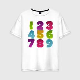 Женская футболка хлопок Oversize с принтом цифры в Екатеринбурге, 100% хлопок | свободный крой, круглый ворот, спущенный рукав, длина до линии бедер
 | биржа | дети | математика | таблица | ученик | учитель | цена | цифры | число | школа