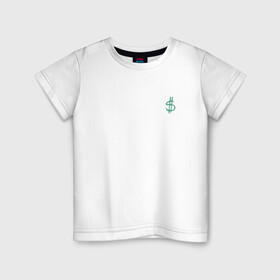 Детская футболка хлопок с принтом DOLLAR | ЗЕЛЕНЫЙ (Z) в Екатеринбурге, 100% хлопок | круглый вырез горловины, полуприлегающий силуэт, длина до линии бедер | baks | dolar | dollar | бакс | деньги | долар | долл | доллар | зеленый | знак | модная