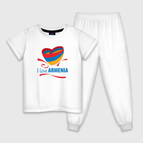 Детская пижама хлопок с принтом Я люблю Армению в Екатеринбурге, 100% хлопок |  брюки и футболка прямого кроя, без карманов, на брюках мягкая резинка на поясе и по низу штанин
 | Тематика изображения на принте: armenia | logo | армения | армян | армяни | герб | лев и орел | лого | символ | флаг | флаг и герб армении