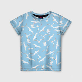 Детская футболка 3D с принтом Чайки в небе паттерн в Екатеринбурге, 100% гипоаллергенный полиэфир | прямой крой, круглый вырез горловины, длина до линии бедер, чуть спущенное плечо, ткань немного тянется | акварель | голубое небо | иллюстрация | паттерн | птицы | рисунок | чайка | чайки | чайки в небе