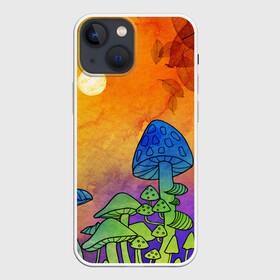 Чехол для iPhone 13 mini с принтом Заколдованный лес в Екатеринбурге,  |  | акварель | глитч грибы | грибы | грибы нарисованные карандашом | листва | необычный лес | цветные грибы