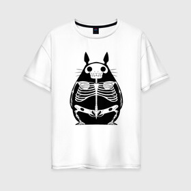 Женская футболка хлопок Oversize с принтом Totoro Skeletor в Екатеринбурге, 100% хлопок | свободный крой, круглый ворот, спущенный рукав, длина до линии бедер
 | ghibli | japan | nature | neigbor | neighbour | totoro | анимация | аниме | гибли | друг | животные | лес | милый | мир | миядзаки | мой сосед тоторо | мульт | мультфильм | природа | скелет | сосед | тоторо | хаяо | хранитель