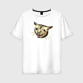 Женская футболка хлопок Oversize с принтом Кашлюющий котик мем в Екатеринбурге, 100% хлопок | свободный крой, круглый ворот, спущенный рукав, длина до линии бедер
 | coughing cat | голова кота | забавные животные | иллюстрация | кашлюющий кот | кот мем | котик | коты | кошки | мемы | рисунок | смешные коты