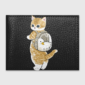 Обложка для студенческого билета с принтом Котёнок с гусём в Екатеринбурге, натуральная кожа | Размер: 11*8 см; Печать на всей внешней стороне | арт | гусь | домашнее животное | кот | котёнок | кошка | милая кошка | милый кот | милый котёнок | пончик | прогулка | рисунок | рюкзак