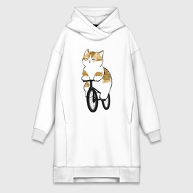 Платье-худи хлопок с принтом Котик на велосипеде в Екатеринбурге,  |  | арт | велосипед | ветер | кот | котёнок | кошка | милая кошка | милый кот | милый котёнок | отдых | отдыхает | пончик | рисунок