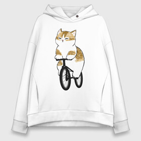 Женское худи Oversize хлопок с принтом Котик на велосипеде в Екатеринбурге, френч-терри — 70% хлопок, 30% полиэстер. Мягкий теплый начес внутри —100% хлопок | боковые карманы, эластичные манжеты и нижняя кромка, капюшон на магнитной кнопке | арт | велосипед | ветер | кот | котёнок | кошка | милая кошка | милый кот | милый котёнок | отдых | отдыхает | пончик | рисунок