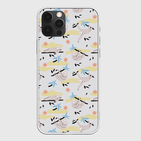 Чехол для iPhone 12 Pro Max с принтом Ленивцы паттерн в Екатеринбурге, Силикон |  | забавные животные | иллюстрация | ленивцы | листоеды | паттерн | приглушенные цвета | рисунок | светлый принт | тотемное животное | экзотические животные