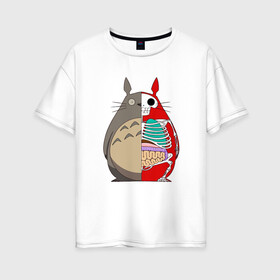 Женская футболка хлопок Oversize с принтом Totoro Inside в Екатеринбурге, 100% хлопок | свободный крой, круглый ворот, спущенный рукав, длина до линии бедер
 | ghibli | japan | nature | neigbor | neighbour | totoro | анимация | аниме | гибли | друг | животные | лес | милый | мир | миядзаки | мой сосед тоторо | мульт | мультфильм | природа | сосед | тоторо | хаяо | хранитель | япония