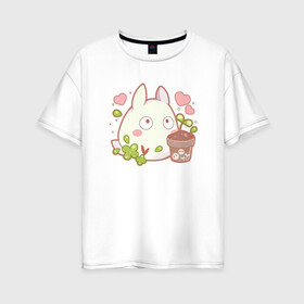 Женская футболка хлопок Oversize с принтом Totoro Life в Екатеринбурге, 100% хлопок | свободный крой, круглый ворот, спущенный рукав, длина до линии бедер
 | ghibli | japan | nature | neigbor | neighbour | totoro | анимация | аниме | гибли | друг | животные | лес | милый | мир | миядзаки | мой сосед тоторо | мульт | мультфильм | природа | сердце | сосед | тоторо | хаяо | хранитель