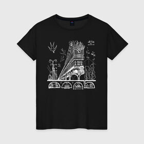 Женская футболка хлопок с принтом Ghibellini White в Екатеринбурге, 100% хлопок | прямой крой, круглый вырез горловины, длина до линии бедер, слегка спущенное плечо | архитектор | архитектура | город | городской пейзаж | ласточки | ласточкин хвост | пейзаж | столица | тульская