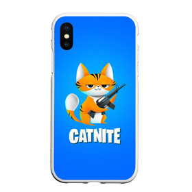 Чехол для iPhone XS Max матовый с принтом Catnite в Екатеринбурге, Силикон | Область печати: задняя сторона чехла, без боковых панелей | Тематика изображения на принте: cs go | fortnite | кот | котик | смешной кот | смешной фортнайт | фортнайт | шутер