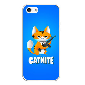 Чехол для iPhone 5/5S матовый с принтом Catnite в Екатеринбурге, Силикон | Область печати: задняя сторона чехла, без боковых панелей | Тематика изображения на принте: cs go | fortnite | кот | котик | смешной кот | смешной фортнайт | фортнайт | шутер