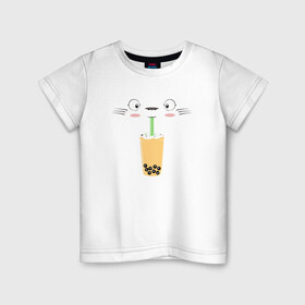 Детская футболка хлопок с принтом Totoro Drink в Екатеринбурге, 100% хлопок | круглый вырез горловины, полуприлегающий силуэт, длина до линии бедер | ghibli | japan | nature | neigbor | neighbour | totoro | анимация | аниме | гибли | друг | животные | лес | милый | мир | миядзаки | мой сосед тоторо | мульт | мультфильм | природа | сок | сосед | сусуватари | тоторо | хаяо