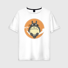 Женская футболка хлопок Oversize с принтом Spirit Totoro в Екатеринбурге, 100% хлопок | свободный крой, круглый ворот, спущенный рукав, длина до линии бедер
 | ghibli | japan | nature | neigbor | neighbour | totoro | анимация | аниме | гибли | друг | животные | лес | милый | мир | миядзаки | мой сосед тоторо | мульт | мультфильм | природа | сосед | тоторо | хаяо | хранитель | япония