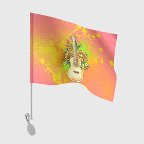 Флаг для автомобиля с принтом Гитара и подсолнухи в Екатеринбурге, 100% полиэстер | Размер: 30*21 см | гитара | инструмент | кляксы | подсолнух | цветы