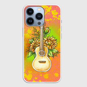 Чехол для iPhone 13 Pro с принтом Гитара и подсолнухи в Екатеринбурге,  |  | гитара | инструмент | кляксы | подсолнух | цветы