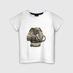 Детская футболка хлопок с принтом Слон-военный в Екатеринбурге, 100% хлопок | круглый вырез горловины, полуприлегающий силуэт, длина до линии бедер | Тематика изображения на принте: автомат | арт | животное | зверь | оружие | рисунок | слон | человекоподобный