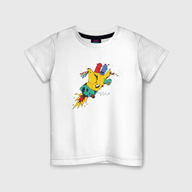 Детская футболка хлопок с принтом Летающая рука в Екатеринбурге, 100% хлопок | круглый вырез горловины, полуприлегающий силуэт, длина до линии бедер | детские картинки | детский рисунок | игрушка | пальцы | полет | ракета | рука