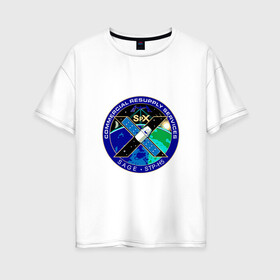 Женская футболка хлопок Oversize с принтом SPACEX Илон Маск Лого в Екатеринбурге, 100% хлопок | свободный крой, круглый ворот, спущенный рукав, длина до линии бедер
 | земля | компания. | космос | логотип | орбита