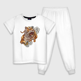 Детская пижама хлопок с принтом Год тигра в Екатеринбурге, 100% хлопок |  брюки и футболка прямого кроя, без карманов, на брюках мягкая резинка на поясе и по низу штанин
 | tiger | год тигра | зверь | облака | тигр | хищная кошка | хищник