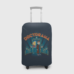 Чехол для чемодана 3D с принтом Doctorama в Екатеринбурге, 86% полиэфир, 14% спандекс | двустороннее нанесение принта, прорези для ручек и колес | Тематика изображения на принте: doctor who | futurama | serial | доктор кто | путешествия во времени | сериал | сериалы | фантастика | футурама
