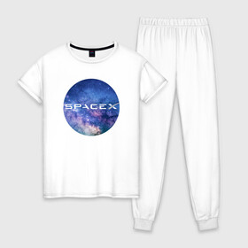 Женская пижама хлопок с принтом Space X / Спейс Икс в Екатеринбурге, 100% хлопок | брюки и футболка прямого кроя, без карманов, на брюках мягкая резинка на поясе и по низу штанин | astronautics | space | space x | spacex | usa | америка | космическая компания | космические полеты | космонавтика | космос | полеты | про космос | спейс x | спейс икс 