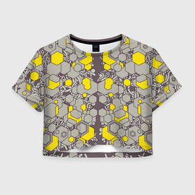 Женская футболка Crop-top 3D с принтом абстракция киберпанк в Екатеринбурге, 100% полиэстер | круглая горловина, длина футболки до линии талии, рукава с отворотами | абстракция | андроид | киберпанк | провода | робот | симметрия | шестигранники