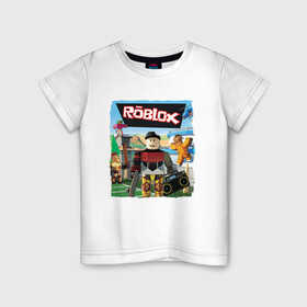 Детская футболка хлопок с принтом ROBLOX | РОБЛОКС (Z) в Екатеринбурге, 100% хлопок | круглый вырез горловины, полуприлегающий силуэт, длина до линии бедер | game | gamer | roblox | robo | simulator | игра | конструктор | роблок | роблокс | робо | симулятор | строительство | фигура