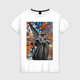 Женская футболка хлопок с принтом  Sculpture в Екатеринбурге, 100% хлопок | прямой крой, круглый вырез горловины, длина до линии бедер, слегка спущенное плечо | ангел | античный стиль | граффити | греция | девушка | женщина | крылья | мазки | скульптура | статуя | узоры