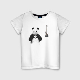 Детская футболка хлопок с принтом любовь к гитаре  в Екатеринбурге, 100% хлопок | круглый вырез горловины, полуприлегающий силуэт, длина до линии бедер | bear | guitar | гитара | любовь | медведь | сердце | струны
