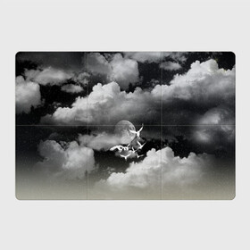 Магнитный плакат 3Х2 с принтом Cloudy Night в Екатеринбурге, Полимерный материал с магнитным слоем | 6 деталей размером 9*9 см | clouds | moon | night | northern lights | ravens | stars | вороны | звезды | луна | ночное небо | облака | птицы | тучи