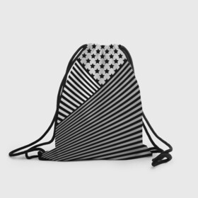 Рюкзак-мешок 3D с принтом Полосатый комбинированный узор в Екатеринбурге, 100% полиэстер | плотность ткани — 200 г/м2, размер — 35 х 45 см; лямки — толстые шнурки, застежка на шнуровке, без карманов и подкладки | Тематика изображения на принте: звезды | комбинированный | молодежный | монохромный | полосатый | серый и черный | современный | черно белый
