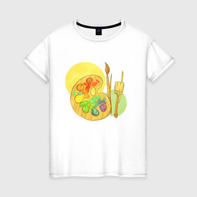 Женская футболка хлопок с принтом Краски в Екатеринбурге, 100% хлопок | прямой крой, круглый вырез горловины, длина до линии бедер, слегка спущенное плечо | иллюстрация | краски | палитра | творчество | художник