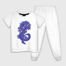 Детская пижама хлопок с принтом Blue dragon в Екатеринбурге, 100% хлопок |  брюки и футболка прямого кроя, без карманов, на брюках мягкая резинка на поясе и по низу штанин
 | Тематика изображения на принте: dragon | змей | иллюстрация | летучий змей | синий