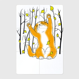 Магнитный плакат 2Х3 с принтом Осенний кот в Екатеринбурге, Полимерный материал с магнитным слоем | 6 деталей размером 9*9 см | cat art | животные | звери | кот | котик | коты | кошка | листья | осень