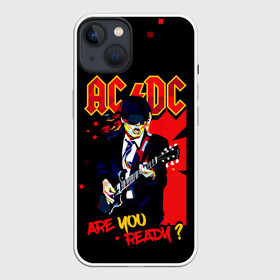 Чехол для iPhone 13 с принтом ARE YOU REDY AC DC в Екатеринбурге,  |  | ac dc | acdc | acdc ас дс | angus | back in black | highway to hell | mckinnon | you | австралийская | ангус янг | ас дс | асдс | блюз | в форме | гитара | группа | крис слэйд | метал | молния | музыка | певец | рок | рок н ролл | стиви янг