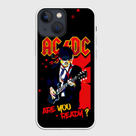 Чехол для iPhone 13 mini с принтом ARE YOU REDY AC DC в Екатеринбурге,  |  | ac dc | acdc | acdc ас дс | angus | back in black | highway to hell | mckinnon | you | австралийская | ангус янг | ас дс | асдс | блюз | в форме | гитара | группа | крис слэйд | метал | молния | музыка | певец | рок | рок н ролл | стиви янг