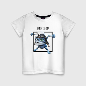 Детская футболка хлопок с принтом Crazy frog в Екатеринбурге, 100% хлопок | круглый вырез горловины, полуприлегающий силуэт, длина до линии бедер | Тематика изображения на принте: bip | crazy | crazy frog | frog | бип | крэйзи | крэйзи фрог | лягушка | сумасшедшая лягушка